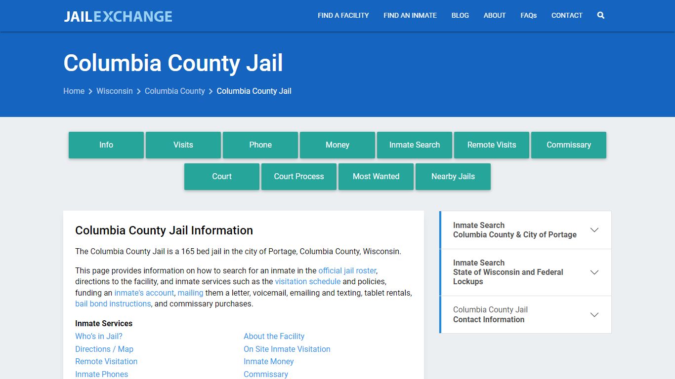 Columbia County Jail, WI Inmate Search, Information